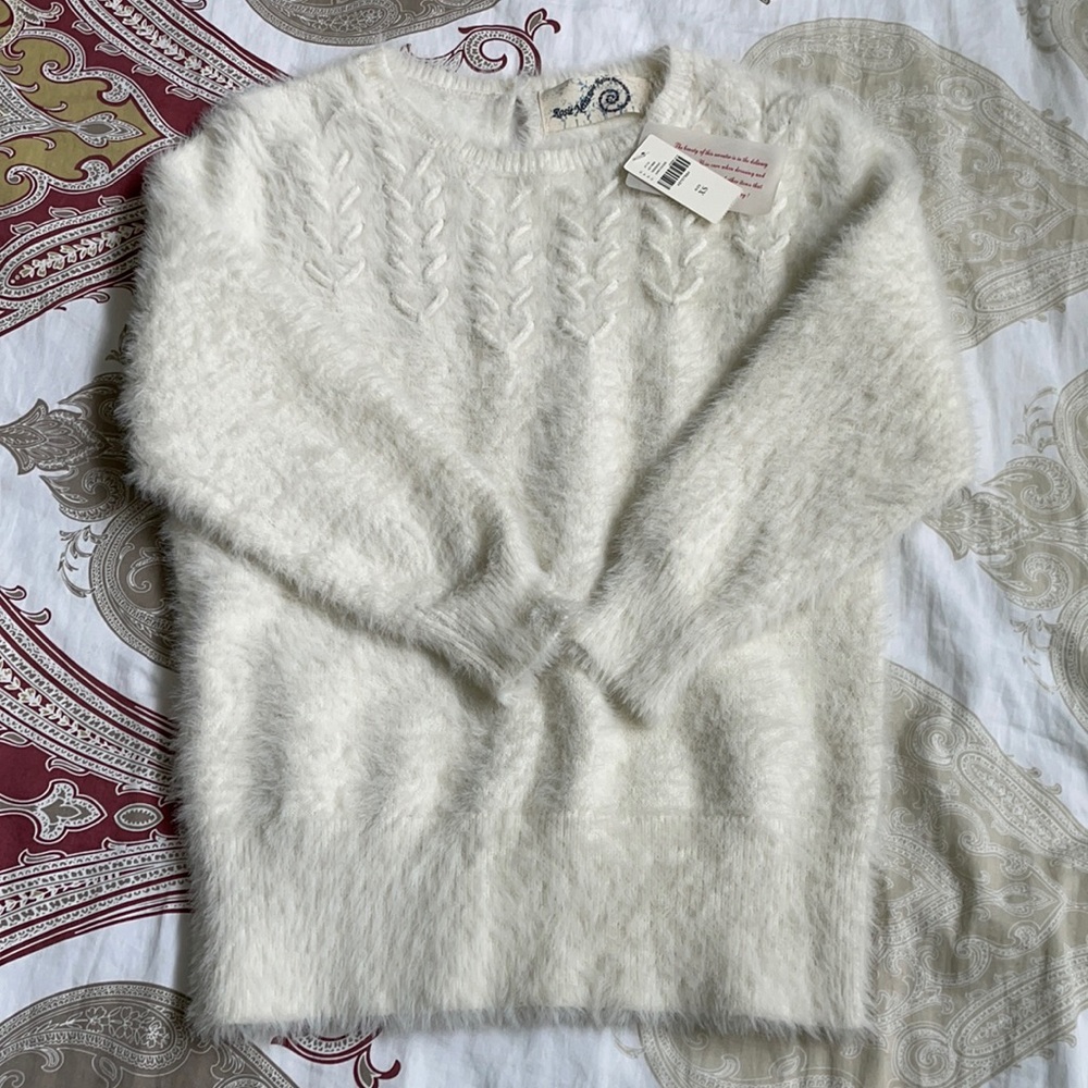Anthropologie White Cream Fuzzy Sweater